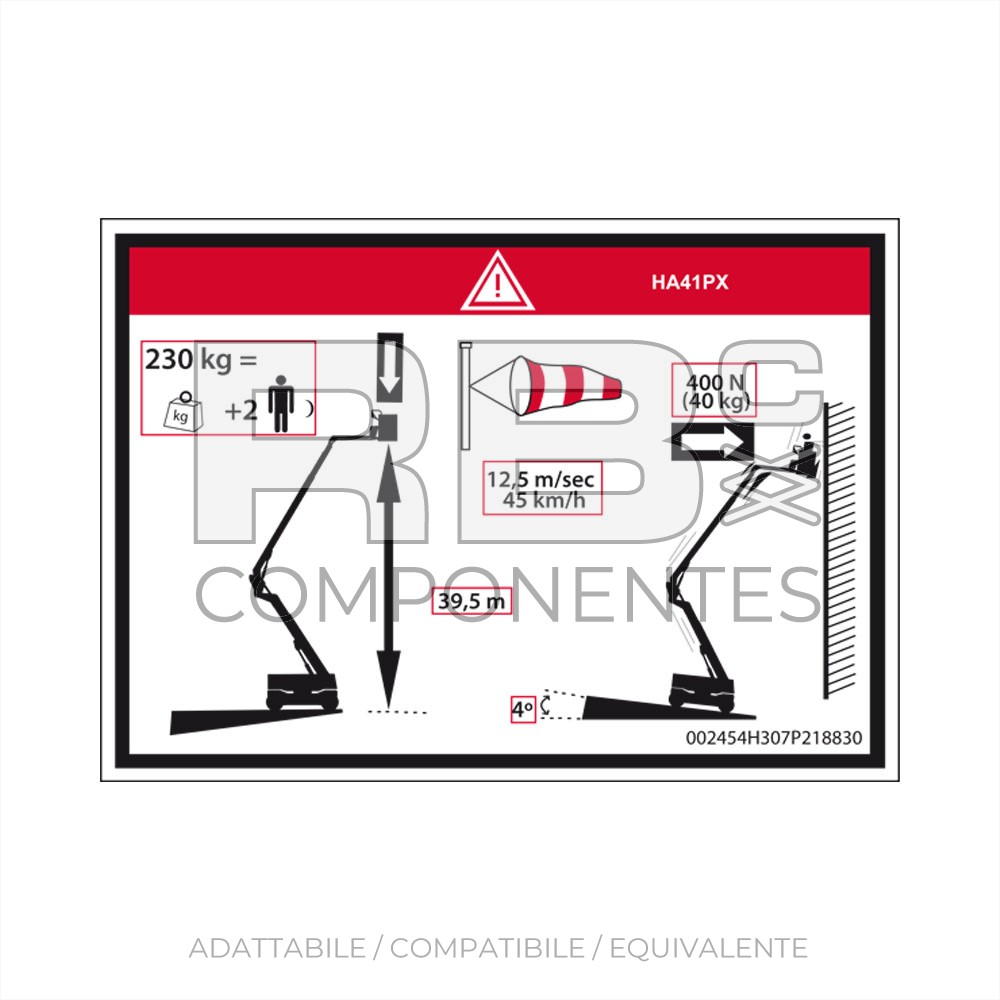 ADESIVO ALTEZZA PIANALE+CARICO PER 41PX