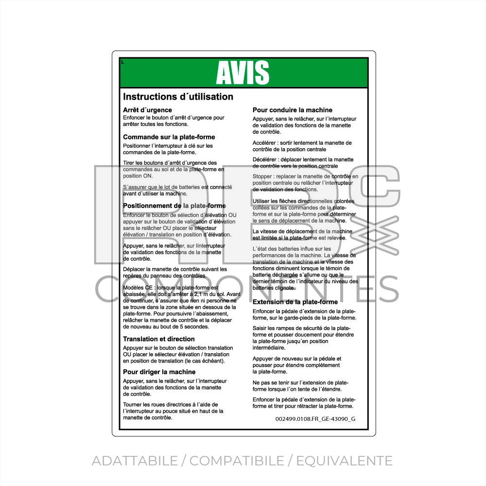 ADESIVO COMPATIBILE REF GE-43090FR G