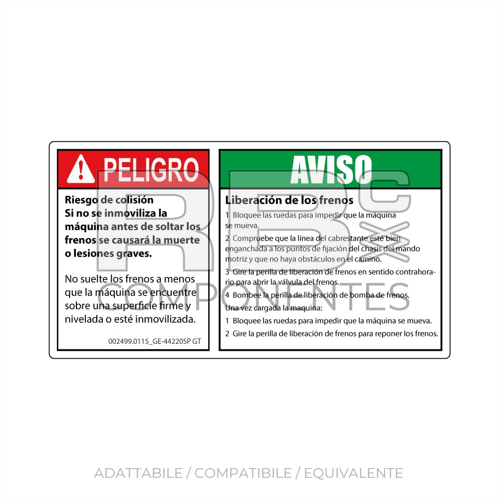 ADESIVO RISCHIO COLLISIONE 165x90 MM (SPAGNOLO)