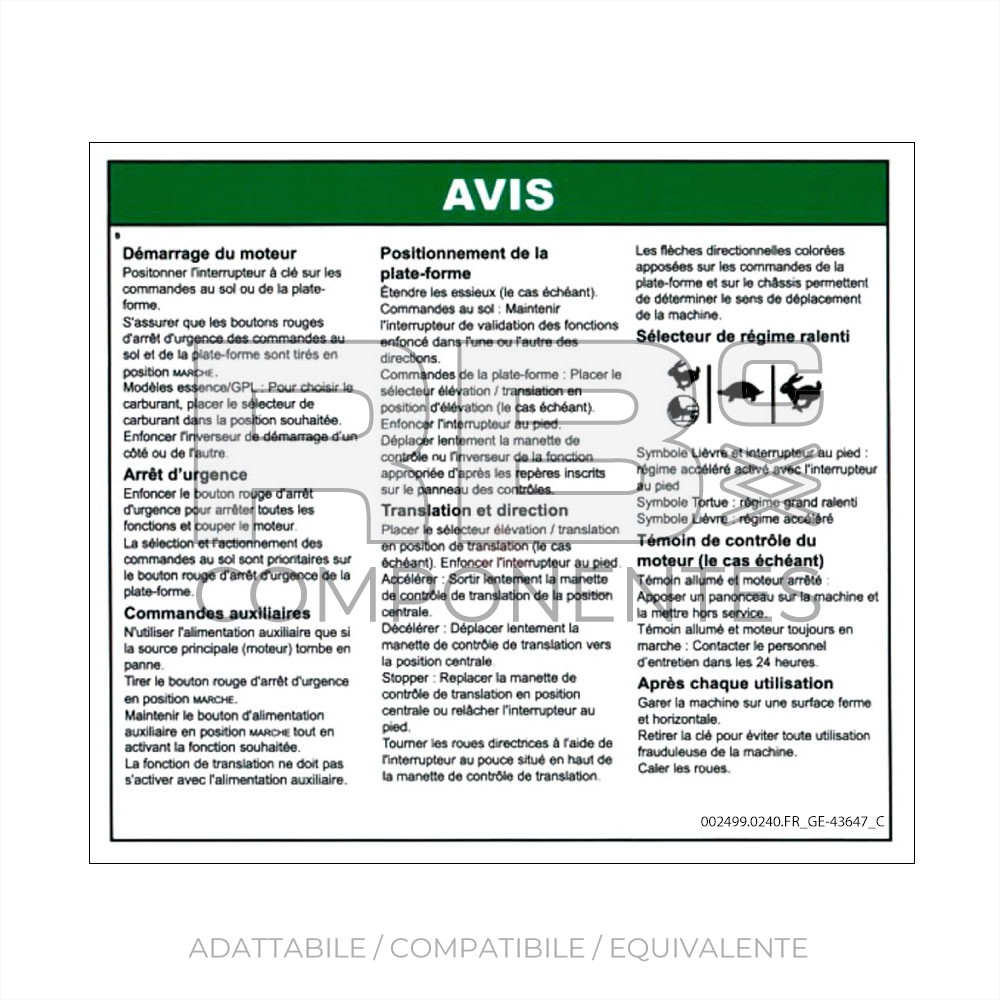 ADESIVO COMPATIBILE REF GE-43647FR_C