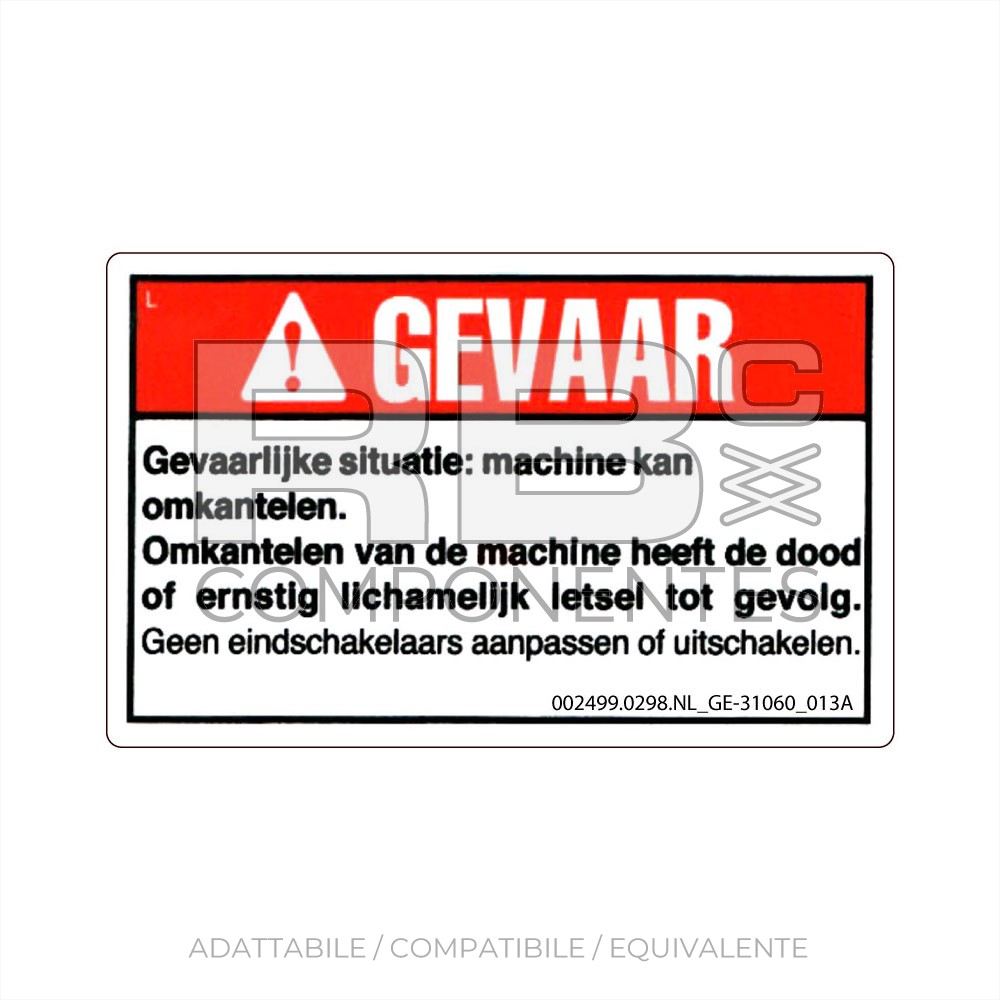 ADESIVO COMPATIBILE REF. GE 31060 013A (OLANDESE)