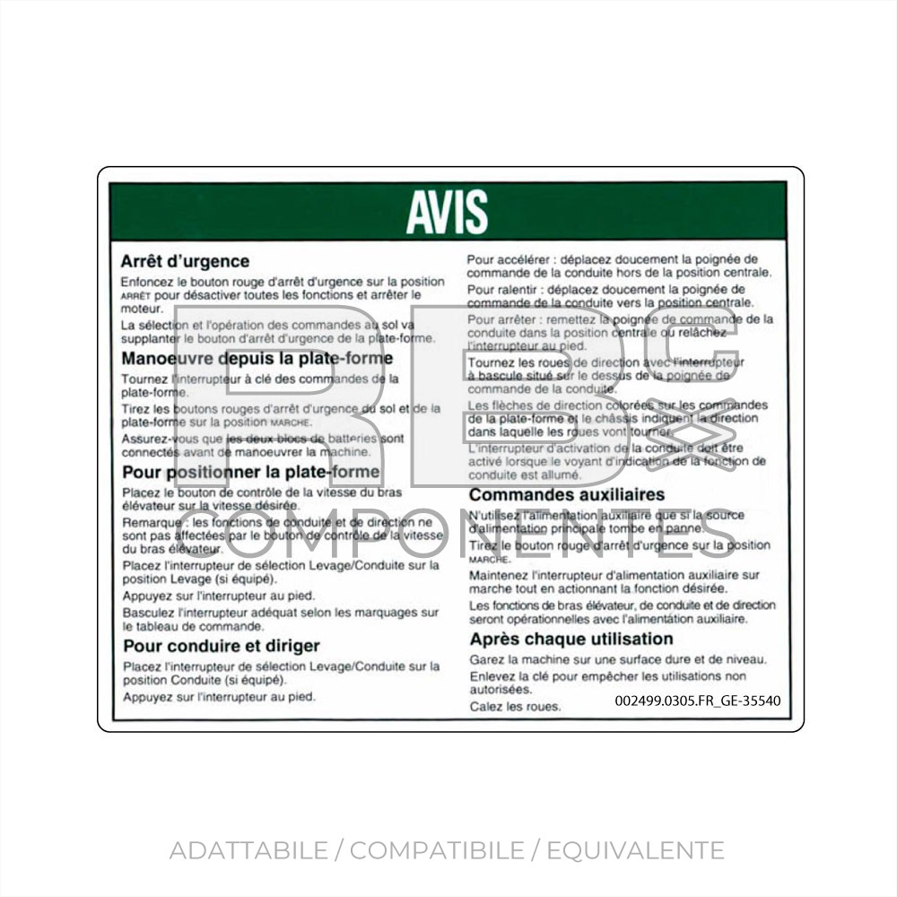 ADESIVO COMPATIBILE REF GE-35540FR