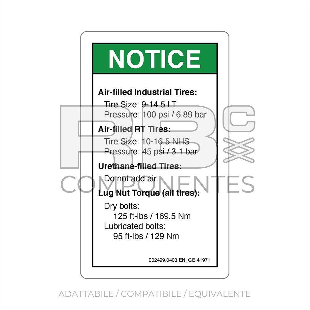 ADESIVO COMPATIBILE REF. GE 41971 (INGLESE)